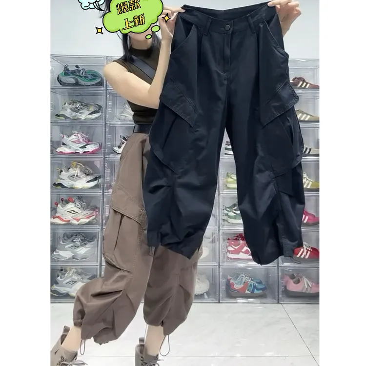 Aimeerosa/艾洛莎牛仔裤秋款八分裤时尚小众宽松潮流多口袋工装裤