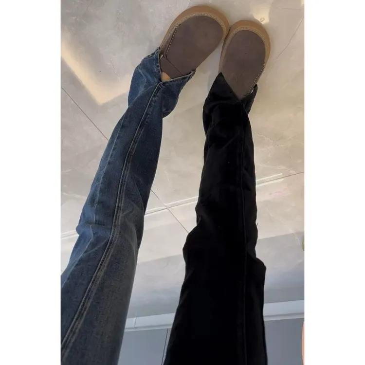 Aimeerosa/艾洛莎牛仔裤高腰显瘦长裤秋季新款时尚小众开叉微喇裤