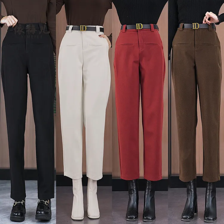 哈伦裤女2024秋季新款高腰显瘦法棍裤休闲九分裤加绒加厚毛呢裤子