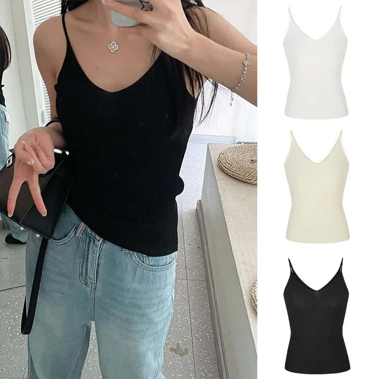 Moses Queen/魔西女王黑色针织吊带女夏季打底百搭修身无袖上衣