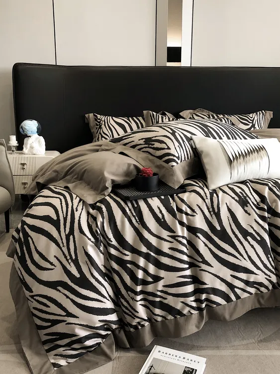 高支全棉磨毛四件套柔软秋冬斑马条纹轻奢时尚高级亲肤柔软床品