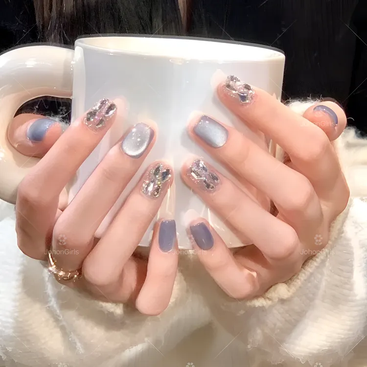JohonGirls'/琴岛小嫚【紫魅星辉】春夏气质显白猫眼美甲手工穿戴甲