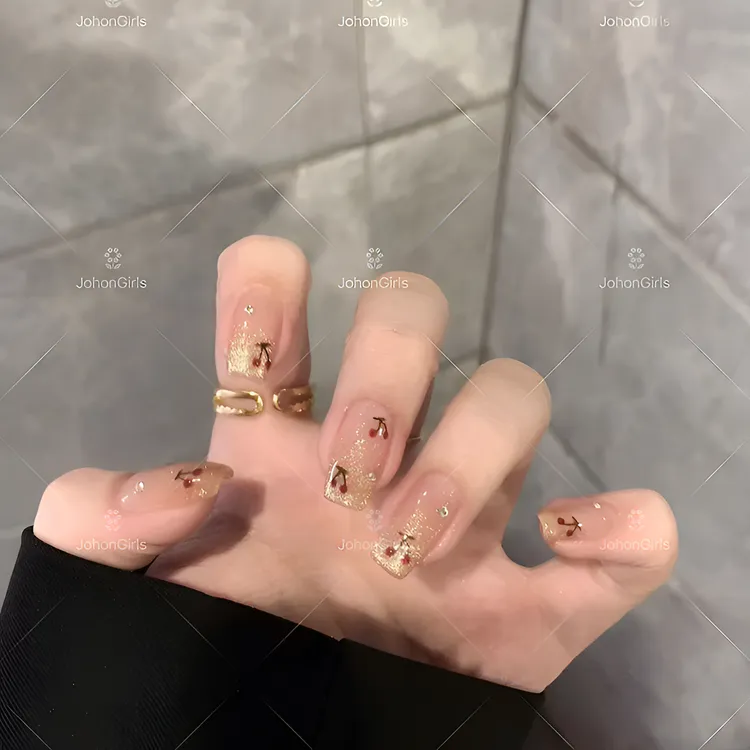 JohonGirls'/琴岛小嫚【 小樱桃 】气质渐变猫眼美甲法式手工穿戴甲