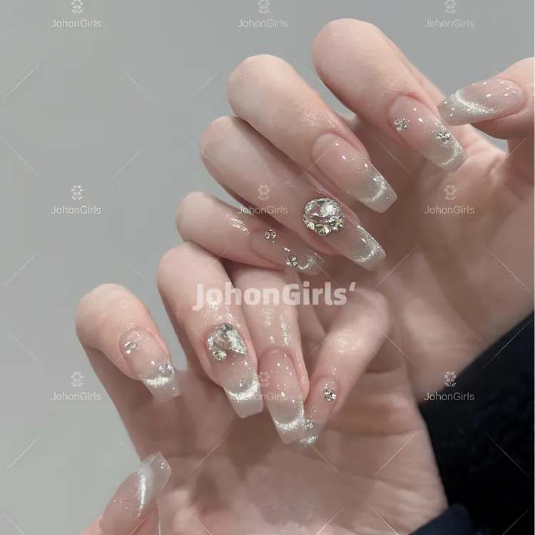 JohonGirls'/琴岛小嫚【时光美学】月光猫眼美甲法式纯手工穿戴甲片