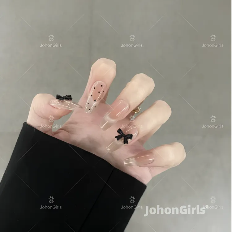 JohonGirls'/琴岛小嫚【芭蕾之梦】法式波点蝴蝶结美甲手工穿戴甲片