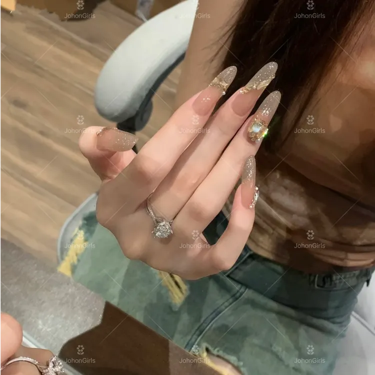 JohonGirls'/琴岛小嫚【月光宝盒】香槟碎钻手工穿戴甲显白气质美甲