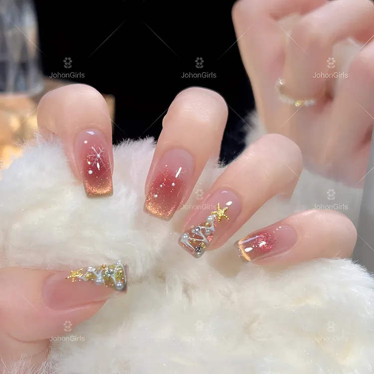JohonGirls'/琴岛小嫚【圣诞猫眼】秋冬新年美甲冰透软糯手工穿戴甲