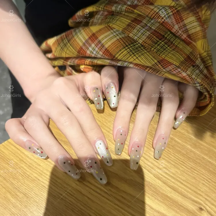 JohonGirls'/琴岛小嫚【 时光波点 】夏日浅咖气质波点手工穿戴甲片