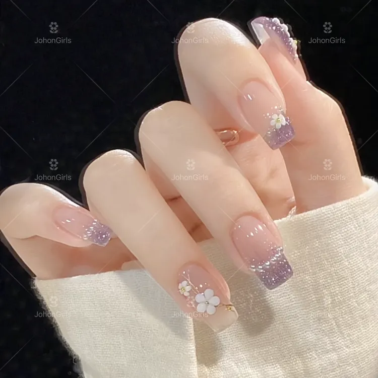 JohonGirls'/琴岛小嫚【 紫色花田 】仙女法式碎钻花花手工穿戴甲片