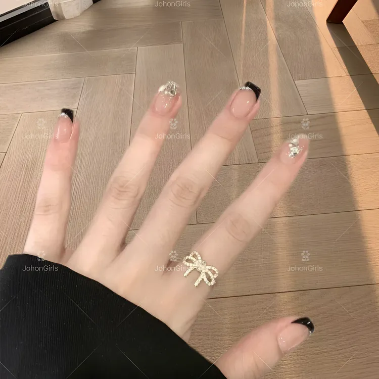 JohonGirls'/琴岛小嫚【黑色法式】春夏高级轻奢手绘美甲手工穿戴甲
