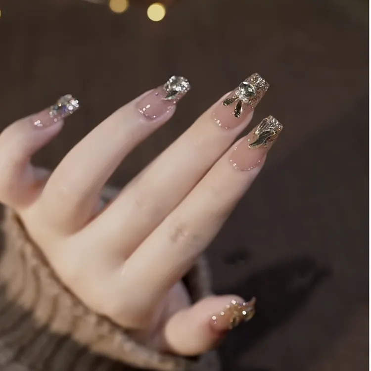 JohonGirls'/琴岛小嫚【蓝调时光】香槟极光钻小兔超闪手工穿戴甲片