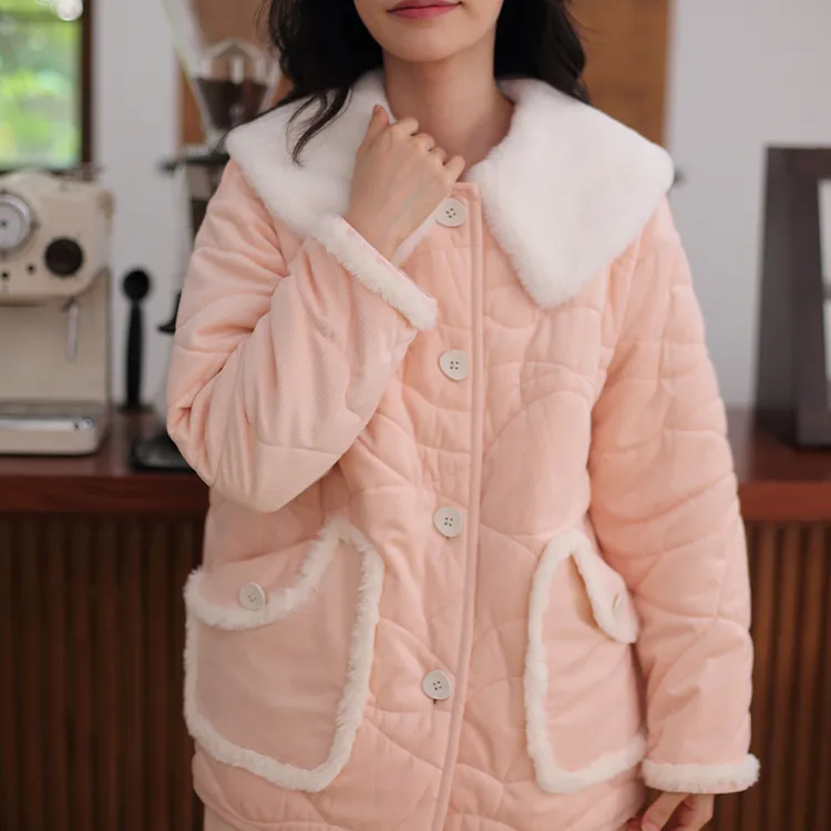 【清秀高雅】冬季睡衣女夹棉加厚加绒家居服套装甜美可外穿女25009