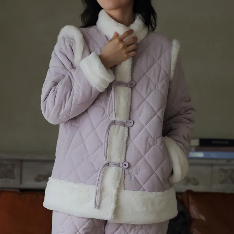 【楚楚动人】冬季简约甜美加厚夹棉保暖可外穿家居服加绒套装25006