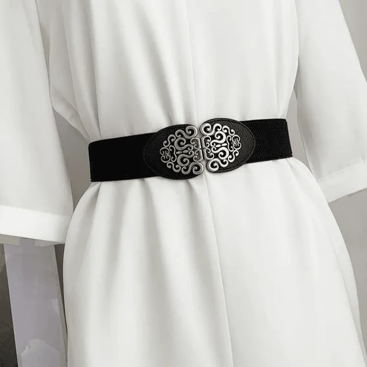 松紧腰封装饰连衣裙子收腰百搭弹力腰带对扣复古简约新疆西藏专链