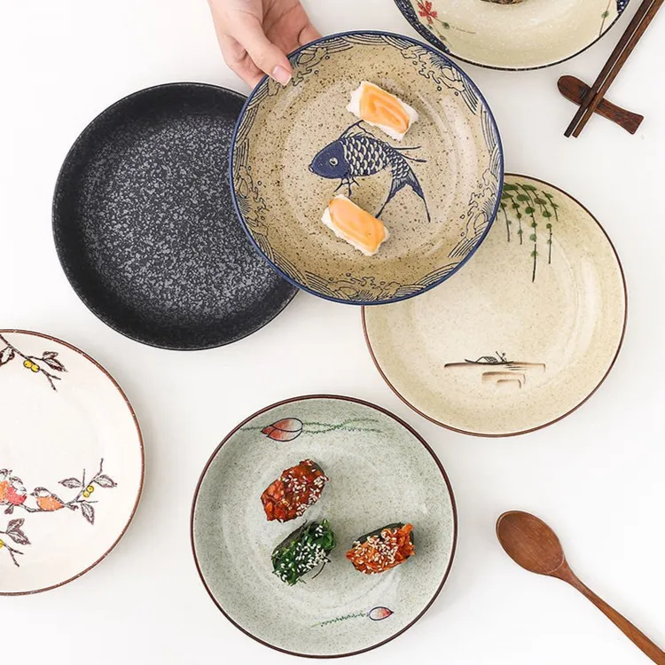 盘子家用餐具小盘感菜盘网红复古餐盘日式釉下彩景德镇碗家用饭碗