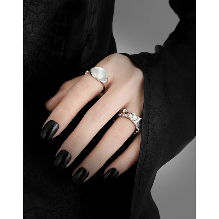 925银戒指 轻奢质感几何褶皱纹理彩钻设计女款开口戒指