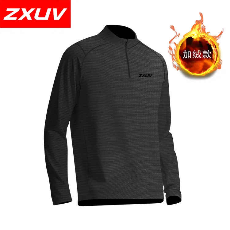 ZXUV61199半开拉链加绒跑步长袖衫休闲保暖立领绒款户外运动透气