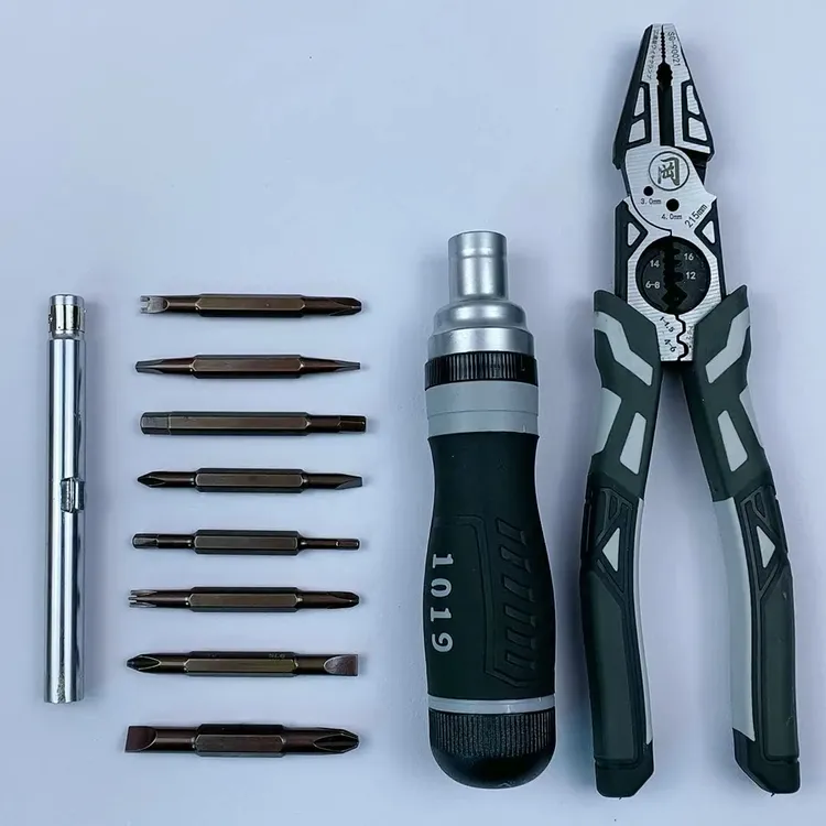 多功能组合工具 高碳钢8寸多功能钢丝钳＋19合一多头棘轮螺丝刀组