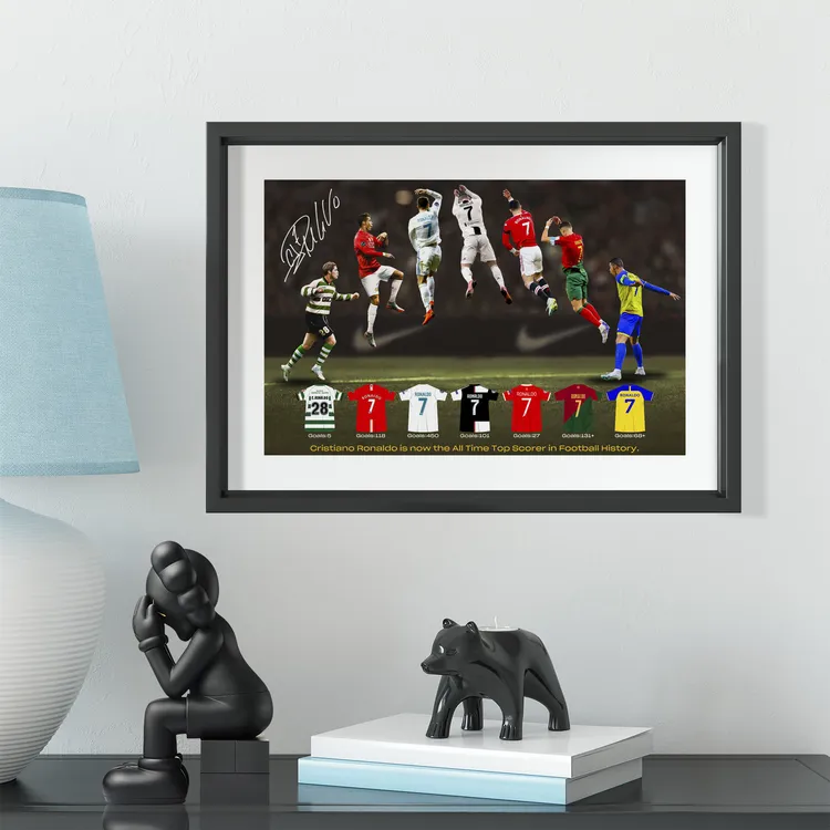 C罗职业生涯900球纪录实木装饰相框照片墙桌摆挂框摆件酒吧壁画