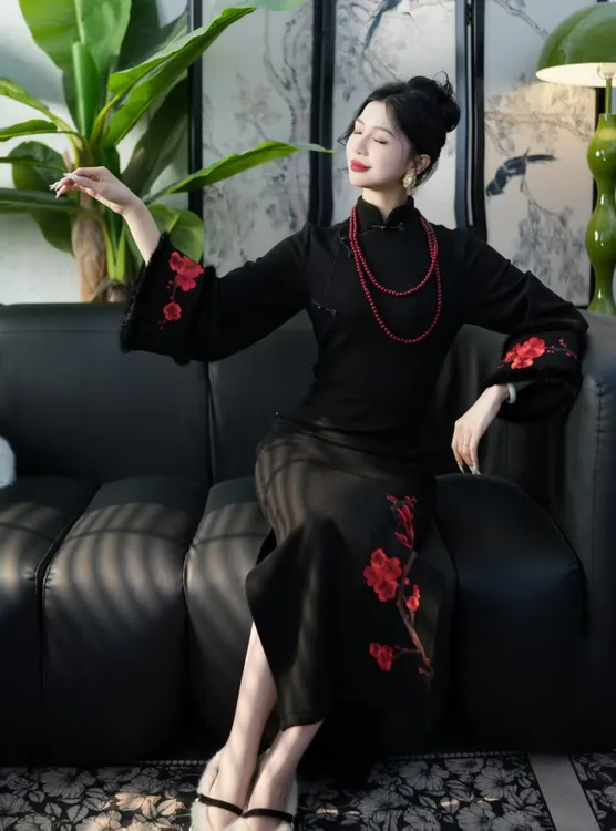 【尔尔古典美学】复古新中式旗袍【踏雪寻梅】秋冬修身中国风旗袍