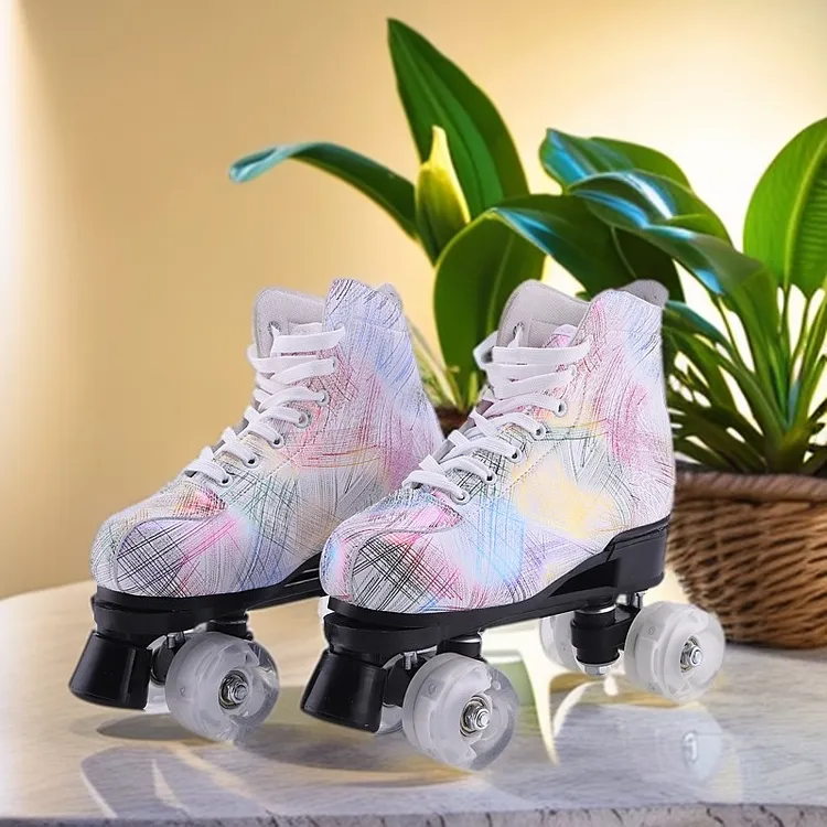 厂家批发新款幻彩羽毛双排溜冰鞋成年旱冰鞋四轮滑闪光冰鞋男女