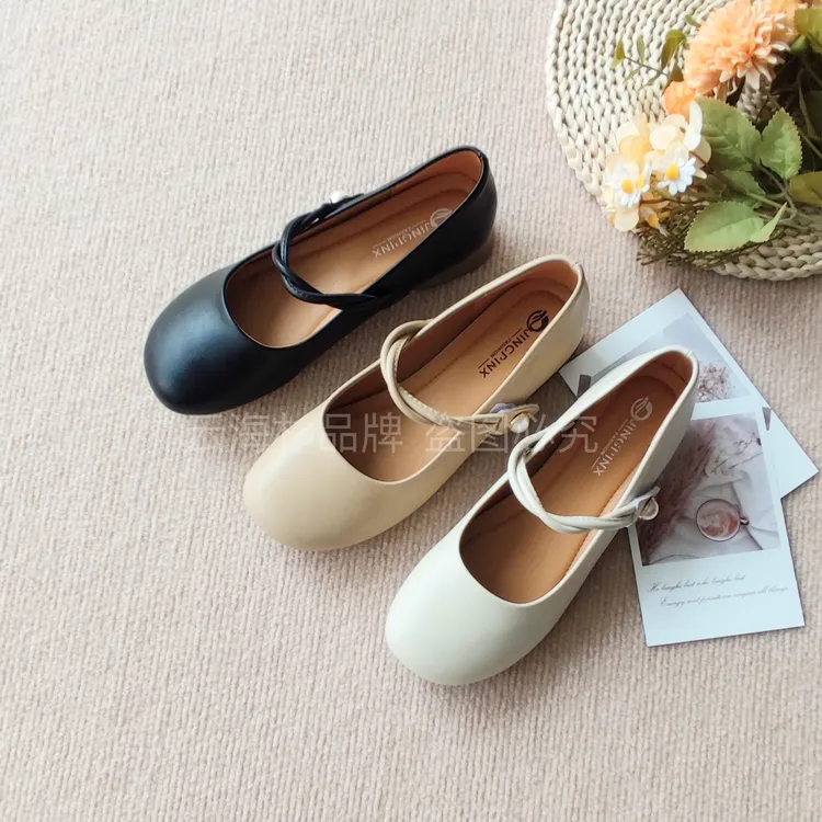 夏秋新款玛丽珍圆头豆豆鞋浅口温柔风软面软底舒适百搭女单鞋