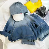 男女童秋季童装宝宝套装儿童牛仔连帽中大童牛仔外套裤子潮两件套