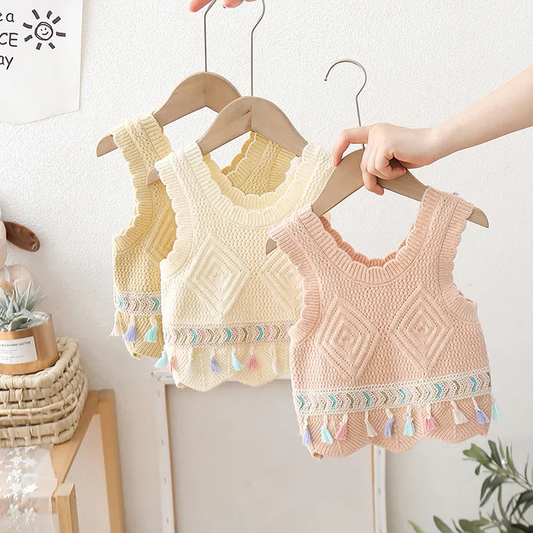 女童针织背心吊带时髦洋气女宝宝秋装坎肩2024新款婴儿童毛衣马甲