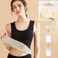 羊毛蚕丝带胸垫保暖背心女德绒自发热无痕内衣秋冬季