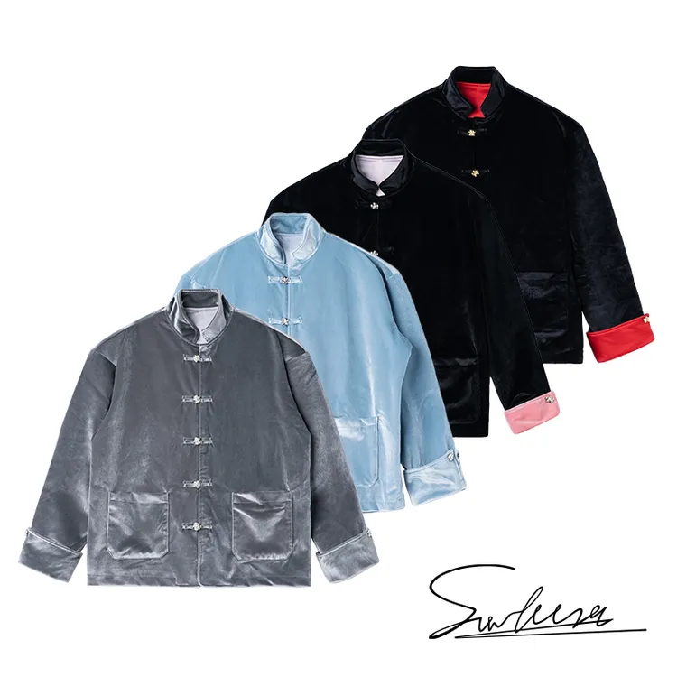 【SUNTEEZA】24SS高级丝绒撞色拼接夹克唐装外套