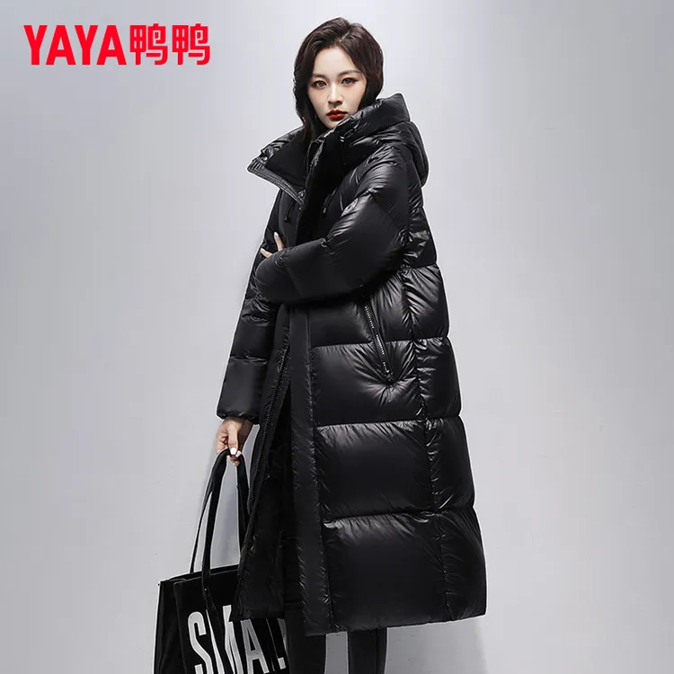 YAYA/鸭鸭大牌黑金羽绒服女中长款2025冬季新款时尚休闲加厚外套