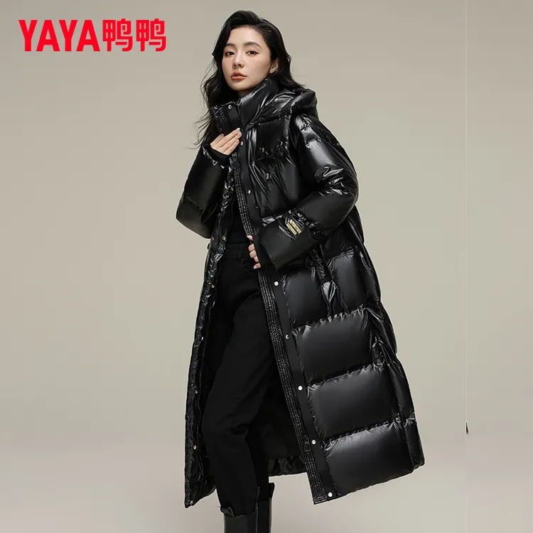 YAYA/鸭鸭黑金羽绒服女士2025冬季新品爆款长款过膝宽松加厚外套