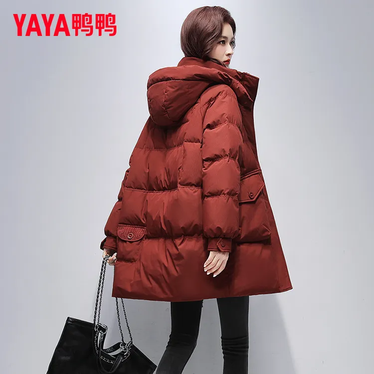 YAYA/鸭鸭中长款羽绒服女2025年新款冬季韩版休闲宽松遮肉外套潮