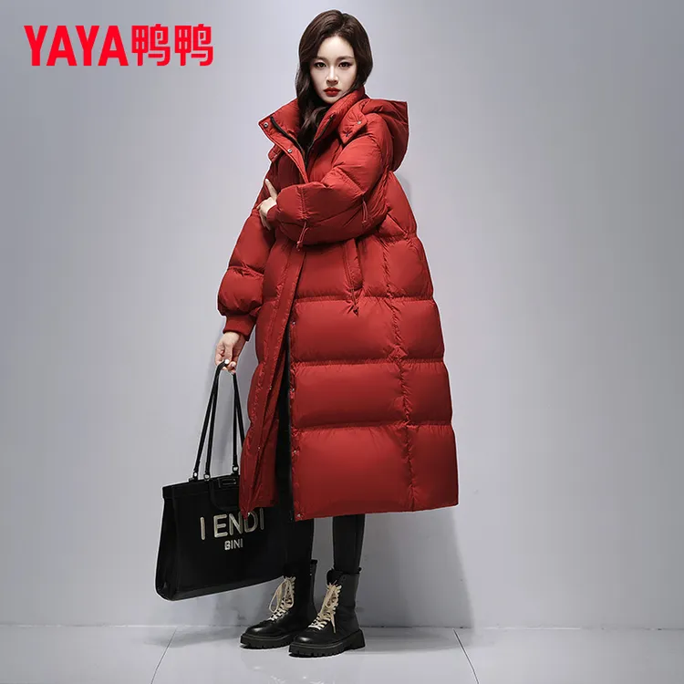 鸭鸭长款羽绒服女2025年新款冬季过膝面包服休闲韩版气质宽松外套