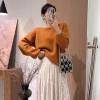 大禾【高定手工钉珠】气质软糯毛衣女保暖冬季宽松慵懒风圆领针织衫