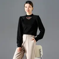 燕苹新款时尚百搭圆领洋气显瘦气质加绒长袖蕾丝打底衫ZQY24-141