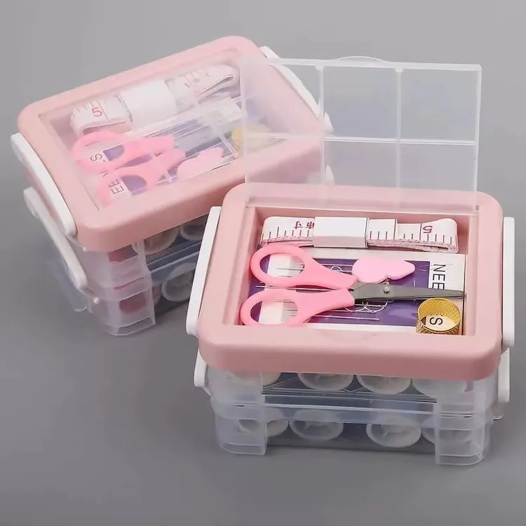 手工家用针线盒套装三层便携式多功能手缝补针线包女学生收纳盒