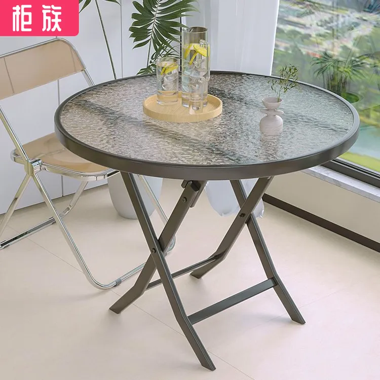 餐桌钢化玻璃圆桌面洽谈桌小桌椅户外阳台休闲家用折叠玻璃桌