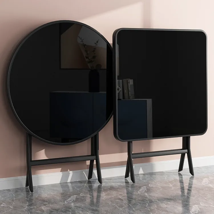 云沐语客厅创意餐桌阳台书桌餐厅饭桌简易免安装圆形折叠玻璃桌