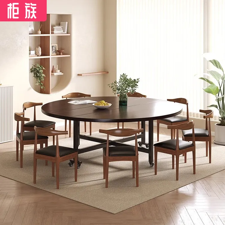 云沐语折叠餐桌出租房用新中式16人餐厅家用饭桌多功能快餐店桌子