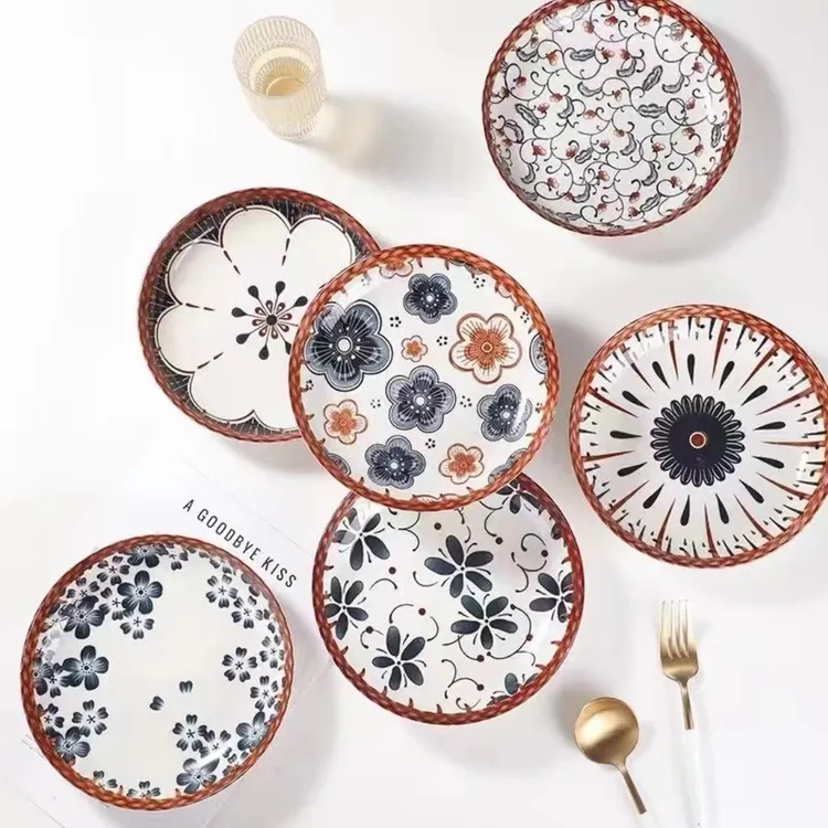 【精选好瓷】6个装 8英寸复古家用餐盘 ins风中式北欧风陶瓷盘子