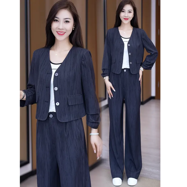 时尚套装女2024秋季新款洋气显瘦短款外套阔腿裤休闲减龄两件套潮