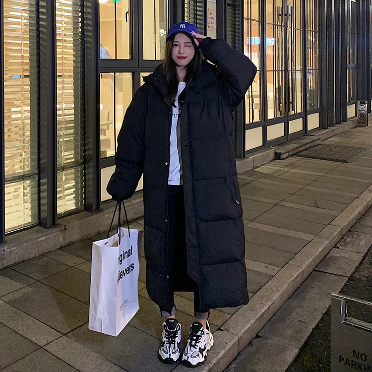 2025年新款潮加厚棉服女长款韩版修身连帽棉衣女过膝情侣棉袄外套