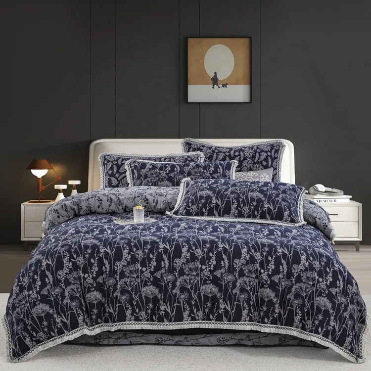 【云影-深兰】色织A类母婴全棉柔彩纱高轻奢加厚法式复古床上四件套