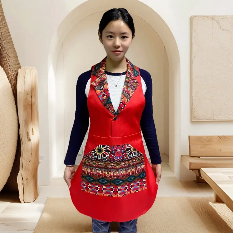 七之莲西装领马甲围裙防水无袖围裙大口袋款时尚洋气方便好穿