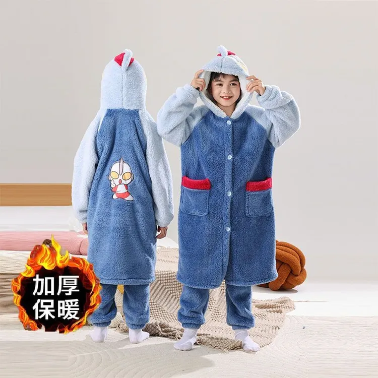 颖川爱贝儿童睡衣男童秋冬季睡袍女童加厚中大童家居服浴袍连体