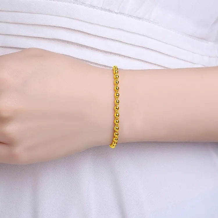 铜合金手链 时尚女士素款黄金色光珠小手链简约云南手饰久不掉色