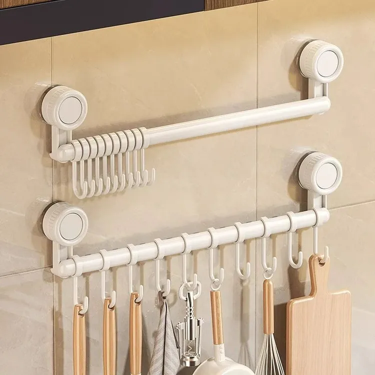 厨房吸盘挂钩免打孔锅勺铲子挂架壁挂挂杆橱柜内侧收纳置物架