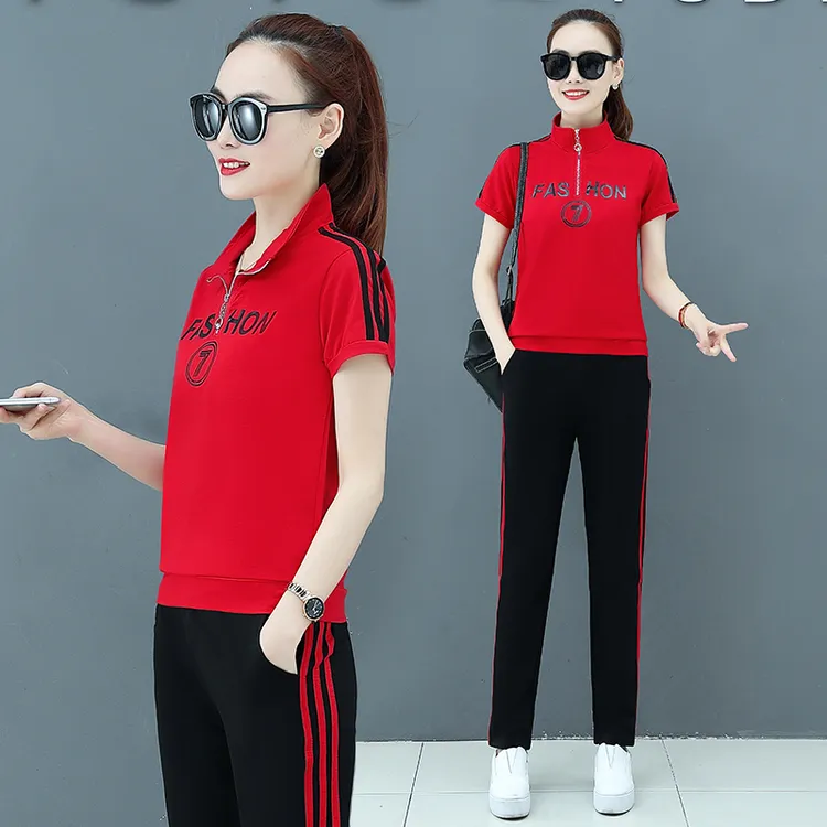 休闲运动套装女2025夏季新款中老年妈妈运动服广场舞健身操两件套