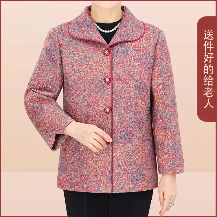 奶奶春装翻领外套60岁老年人女装开衫薄款秋季上衣70妈妈套装太太